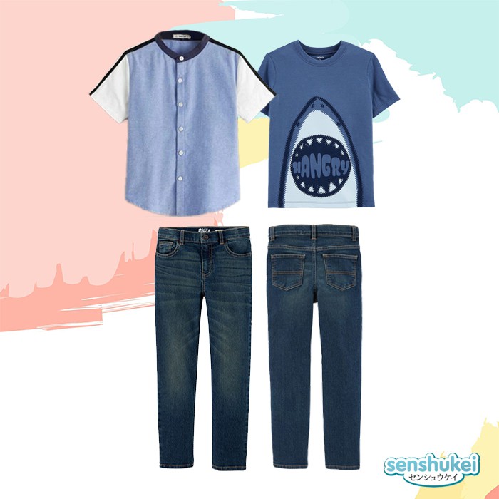 [Brandedbaby] 5-13T SETELAN KEMEJA ANAK LAKI-LAKI SENSHUKEI 3-IN-1 SET JEANS