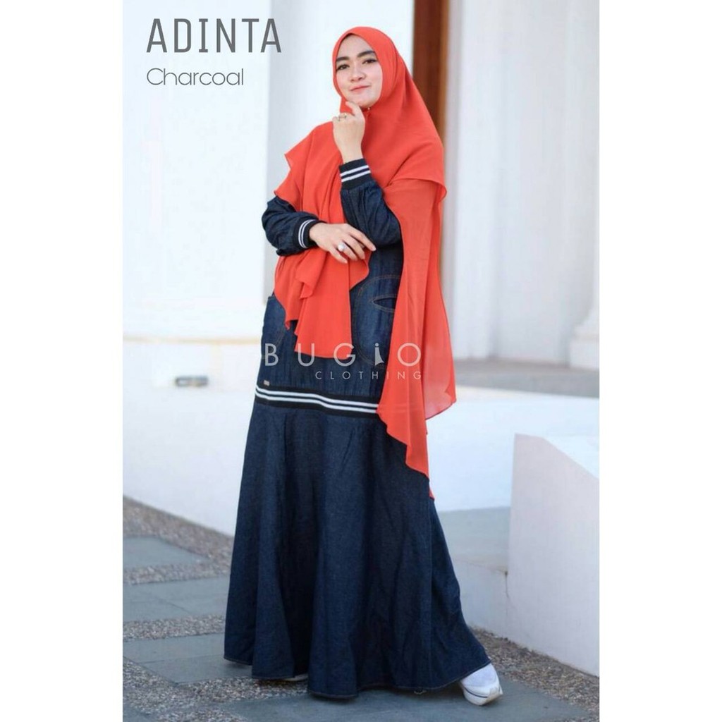 gamis denim adinta | gamis syari bugio clothing