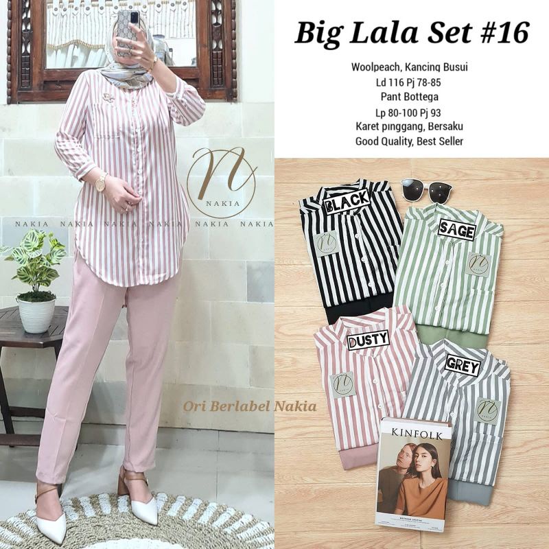 Big lala set #16 wolpeach kancing busui pants bottega karet pinggang bersaku by Nakia ori