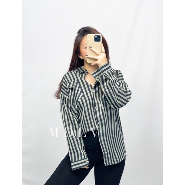 MDLV ~ 4104 Linnea Striped Shirt Kemeja Salur Import