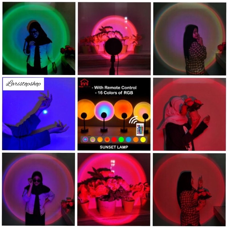 Lampu Sunset Aesthetic with Remote Control / Lampu Sunset Efek Matahari / Lampu Tidur LED / Photography Background Lamp / Lampu Fill Proyektor / Lampu Tidur Sunset RGB