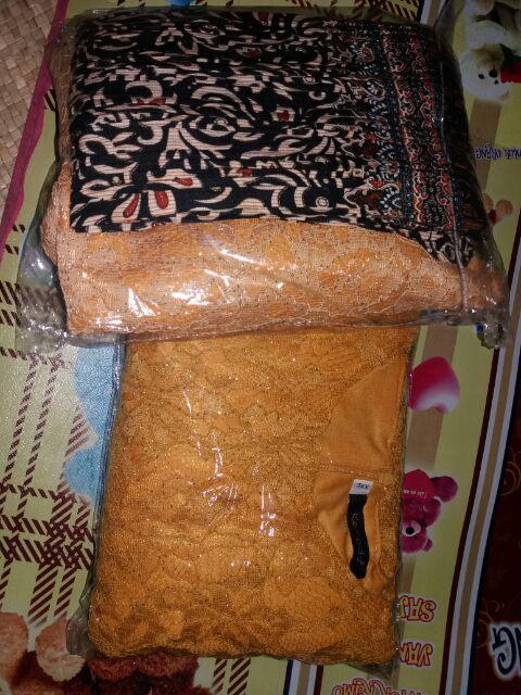 Realpict Stelan Kurung Semi Gamis Naya Bahan Brukat Gliter Rok Plisket Katun Batik Silk