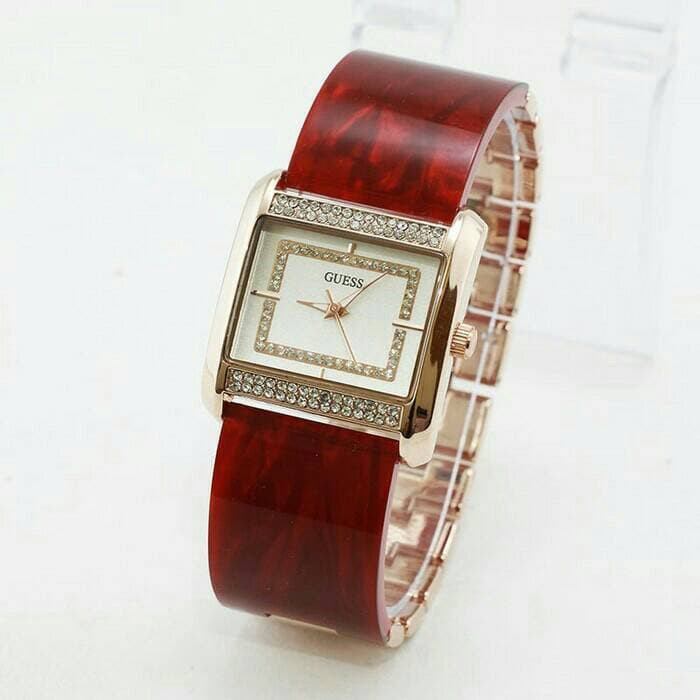 Jam Tangan Wanita Guess Kotak Gading Merah SG01