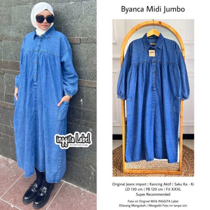 BYANCA MIDI DRESS BY INGGITA LABEL / DRESS JEANS WANITA MUSLIMAH / Midi dress rekomended