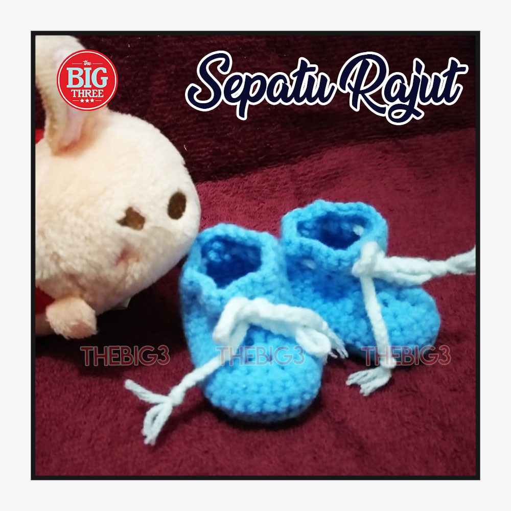 Sepatu Kaos Kaki Rajut Bayi Newborn Cowok Laki Laki / cewek perempun blue biru Rajutan Handmade PO