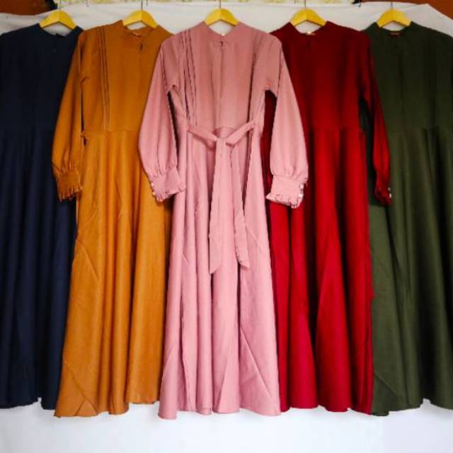 [ELISA] Gamis Basic Dress Polos Amunzen Twist All Size Fit Jumbo