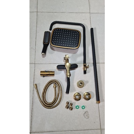 shower tiang set coulomn kuningan black gold / hitam emas  + kran panas dingin PROMO TERMURAH