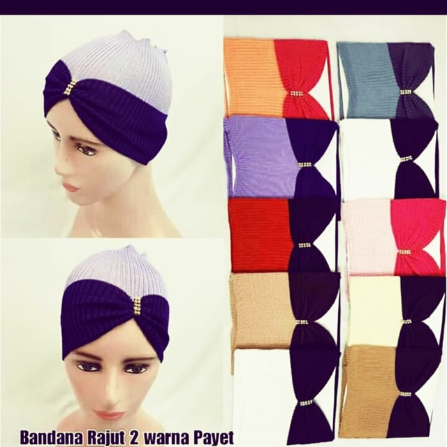 GROSIR Bandana ciput rajut payet 2 warna termurah (ciput agnia)