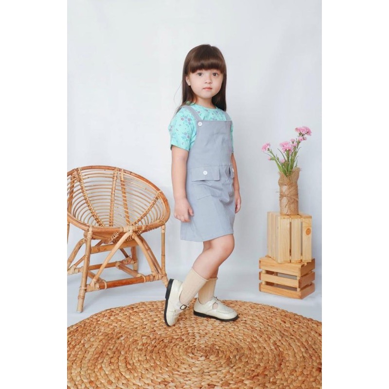 Flowkids Set Overall Anak Perempuan - Setelan Dress Dres Pendek Harian OverAll Usia 2 4 6 8 10 Tahun