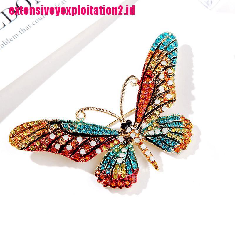 &lt; E2id &amp; &gt; Bros / Pin Butterfly Aksen Kristal + Berlian Imitasi Untuk Aksesoris Wanita