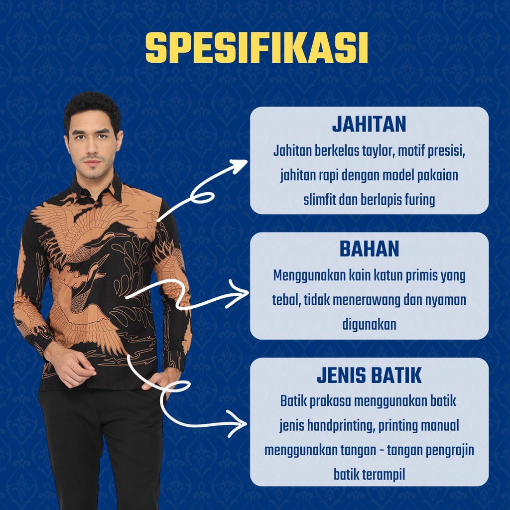 Kemeja Batik Prakasa Motif Candra Dwija Slimfit Lengan Panjang Batik Solo