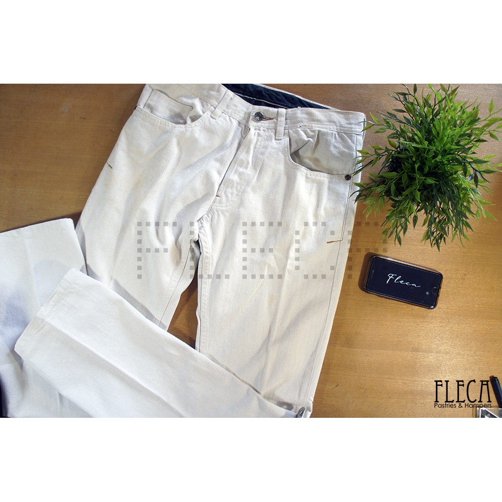 CELANA PANJANG JEANS PUTIH ZARA MAN COWOK PRIA CASUAL FORMAL COWO SETELAN JAS MURAH PRELOVED