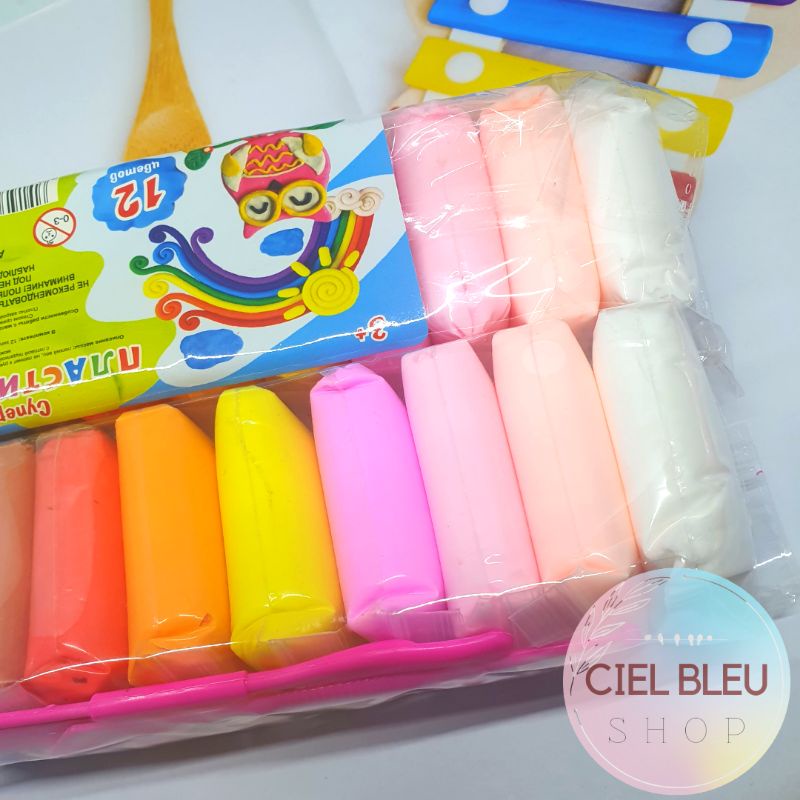12 in 1 Clay Polymer Super Light Rainbow / Clay Warna Mainan Lilin Plastisin Clay Anak 12 in 1 Murah! / CIEL BLEU SHOP