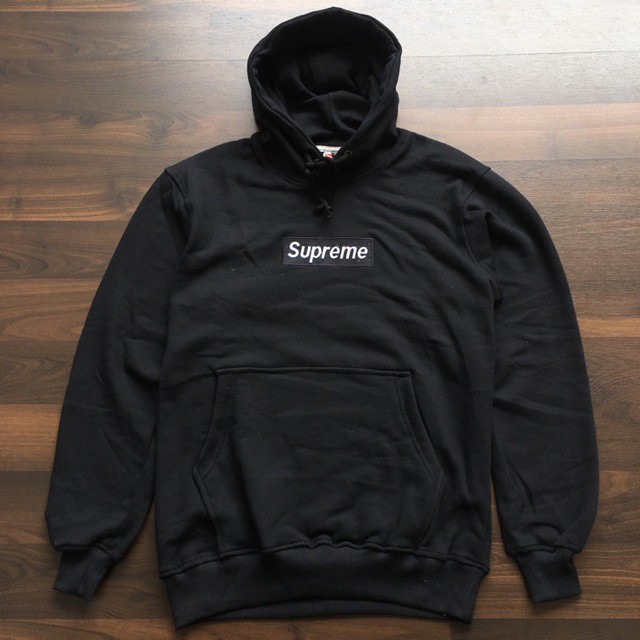 HOODIE SUPREME LOGO BOX FULLBLACK PREMIUM SAML HOODIE IMPORT KOREA UBA