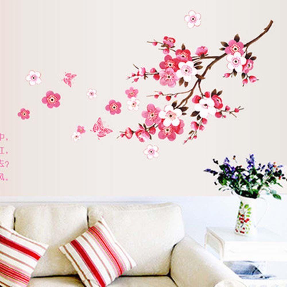 [Elegan] Mural Stiker Jendela Removable Lukisan Cina Kupu-Kupu Plum Blossom Dekorasi Rumah Kamar Tidur Seri Alam Dekorasi Wall Art