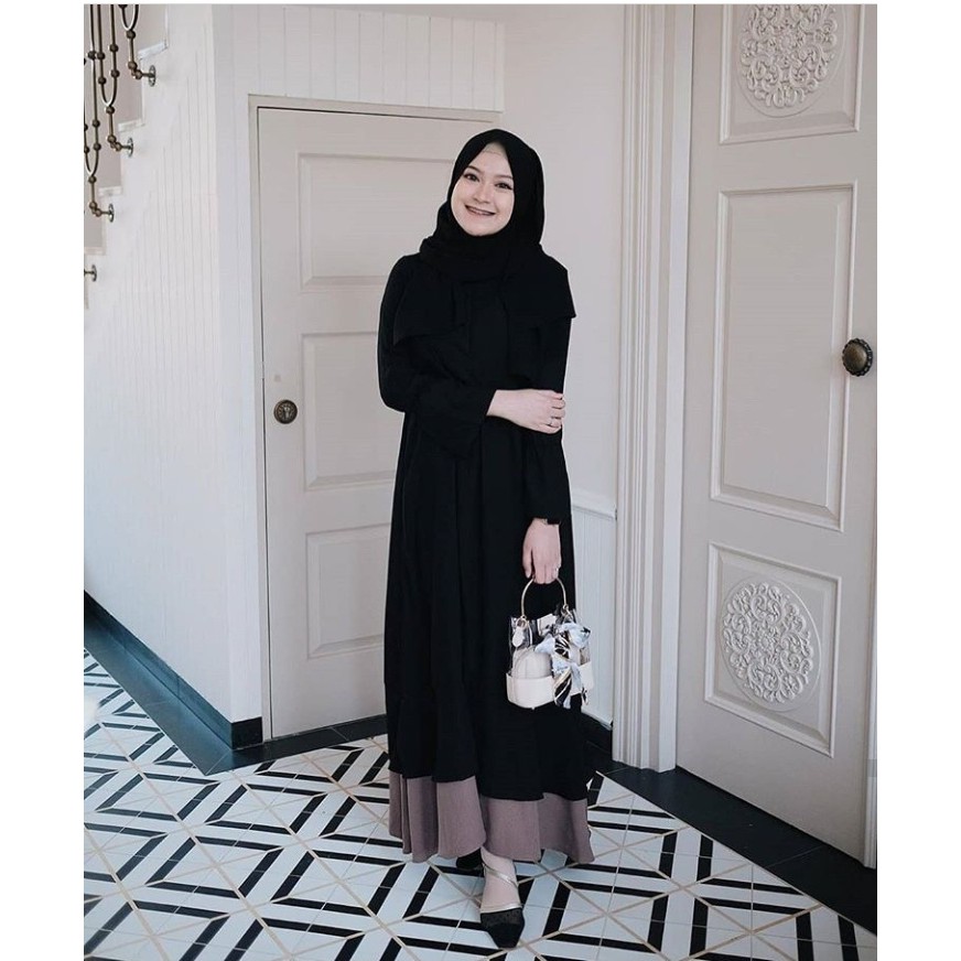 Dress Muslim Zashi Black Gamis Wanita All Size Fit L