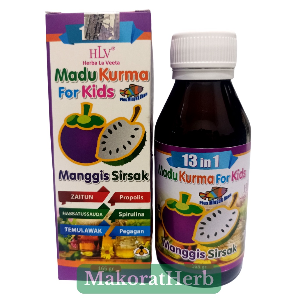 

MADU KURMA FOR KIDS 13 IN 1 HLV PLUS MANGGIS SIRSAK PLUS MINYAK IKAN MANGGIS SIRSAK
