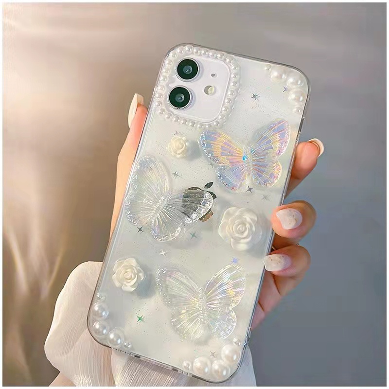 Casing Soft Case TPU Motif Kupu-Kupu Glitter Untuk Iphone 14 Pro Max 13 Pro Max Xr 7Plus 8Plus X XS 13 11 12 Pro Max