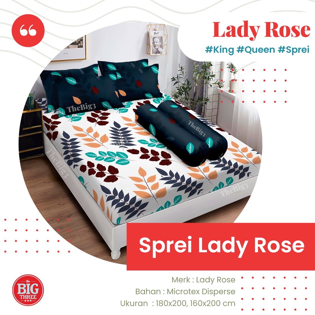 Lady Rose Sprei 180x200 / 160x200 motif Aldo Felix Ersa Alex Inara Keyla Kenan Weren Hera Gavin Liadra Nathan Pikka Leon Regan Janet  180 160 SP