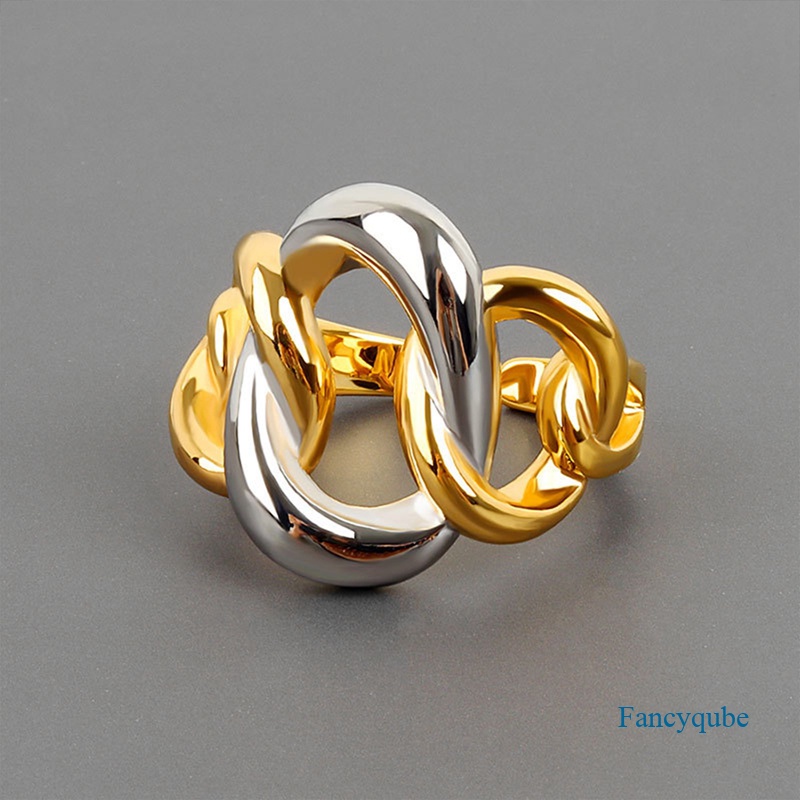 Cincin Rantai Silang Hollow Handmade Warna Silver Gaya Retro Untuk Wanita