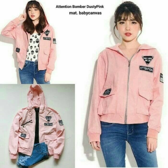 NEW Jaket Bomber Wanita Attention Pink