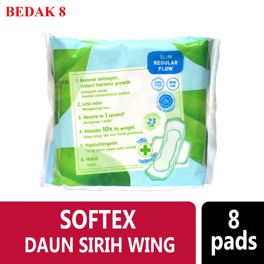 Softex Daun Sirih Wing Isi 8/ Pembalut Wanita Softex Daun Sirih Wing 8