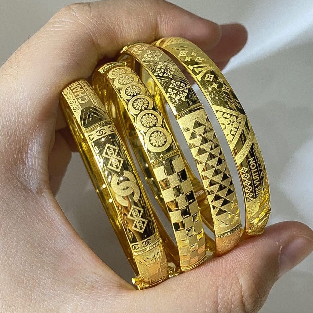 Gelang tangan anak dan dewasa emas asli kadar 700 70 16k bangle roll gold lebar ringan merk branded bunga stamp Chanell LVv 3 tiga gram gr g