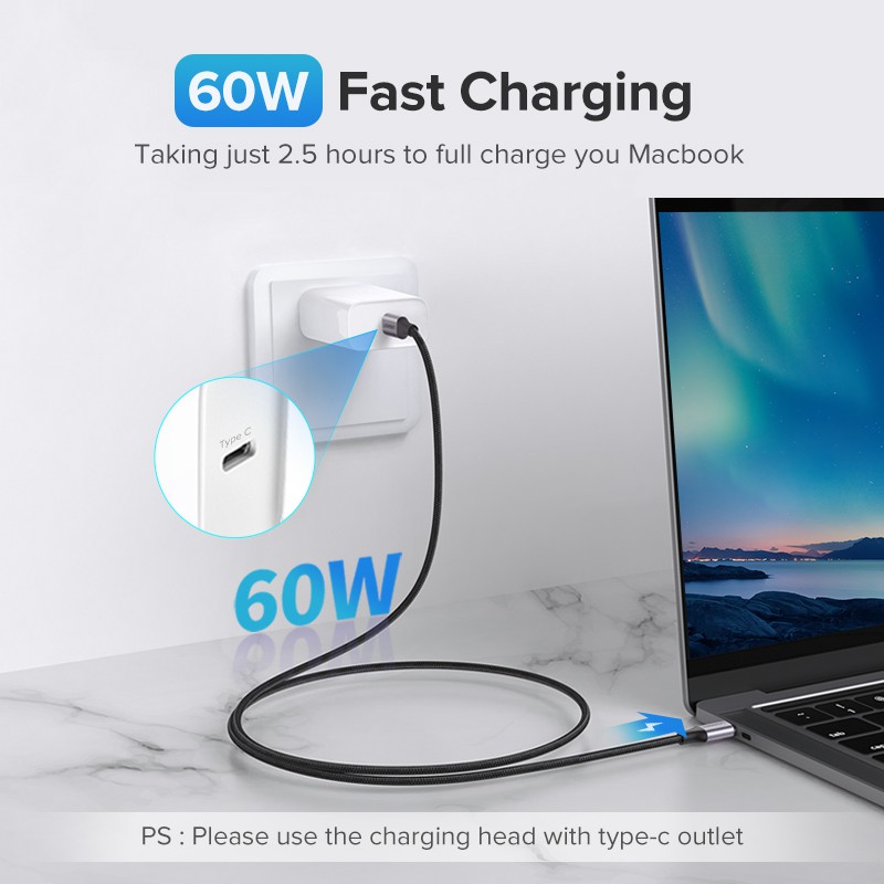 【Stok Produk di Indonesia】Ugreen Kabel Charger USB Tipe C 60W Fast Charging Untuk Samsung Galaxy S9 S8 PD Macbook