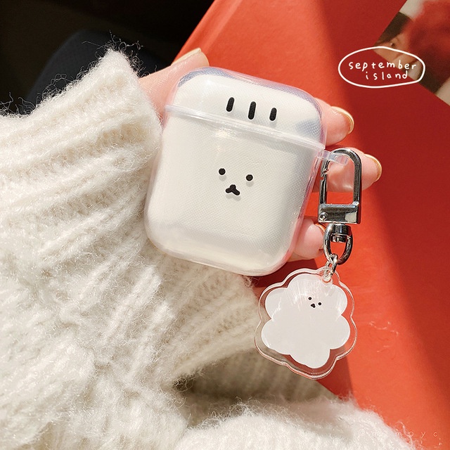 Case Bening AirPods 1 2 i12 Casing Pelindung Earphone Transparan Motif Bunga Gantungan Kunci