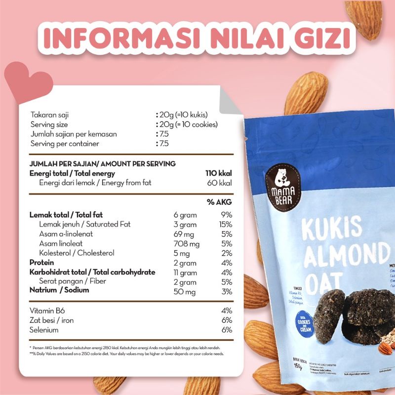 MAMA BEAR - KUKIS ALMOND OAT EXP 23 08 2023 - COOKIES ALMOND - KUE ALMOND - BOOSTER ASI - PELANCAR ASI