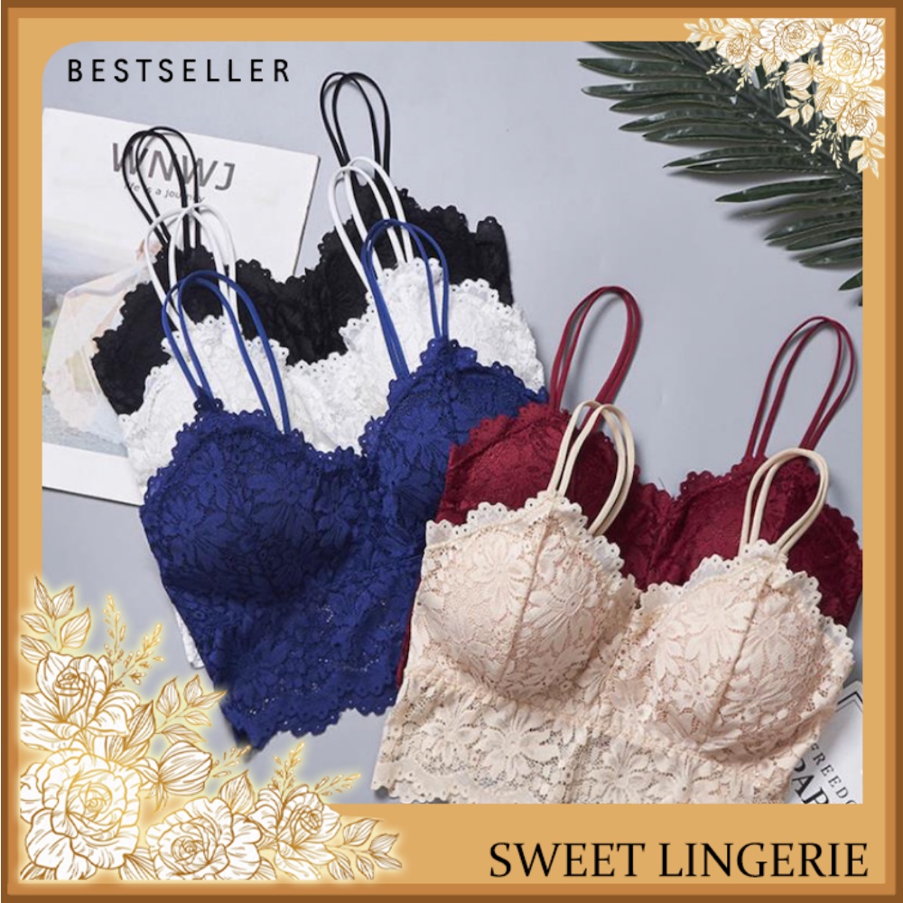 BH Bra Lace Sexy Tali Double Tanpa Kawat BH Bra Kemben Untuk Pesta Model Lace BrukatBra BH Set Push 