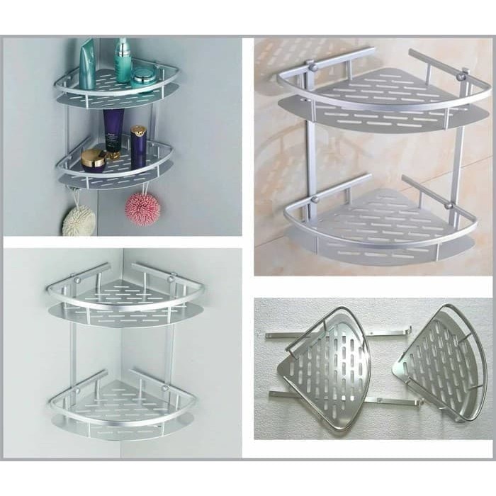 Aluminium Rak Sudut Kamar Mandi 2Susun Dinding siku kamar Aluminium Rak Sudut Kamar Mandi 2Susun Dinding siku kamar