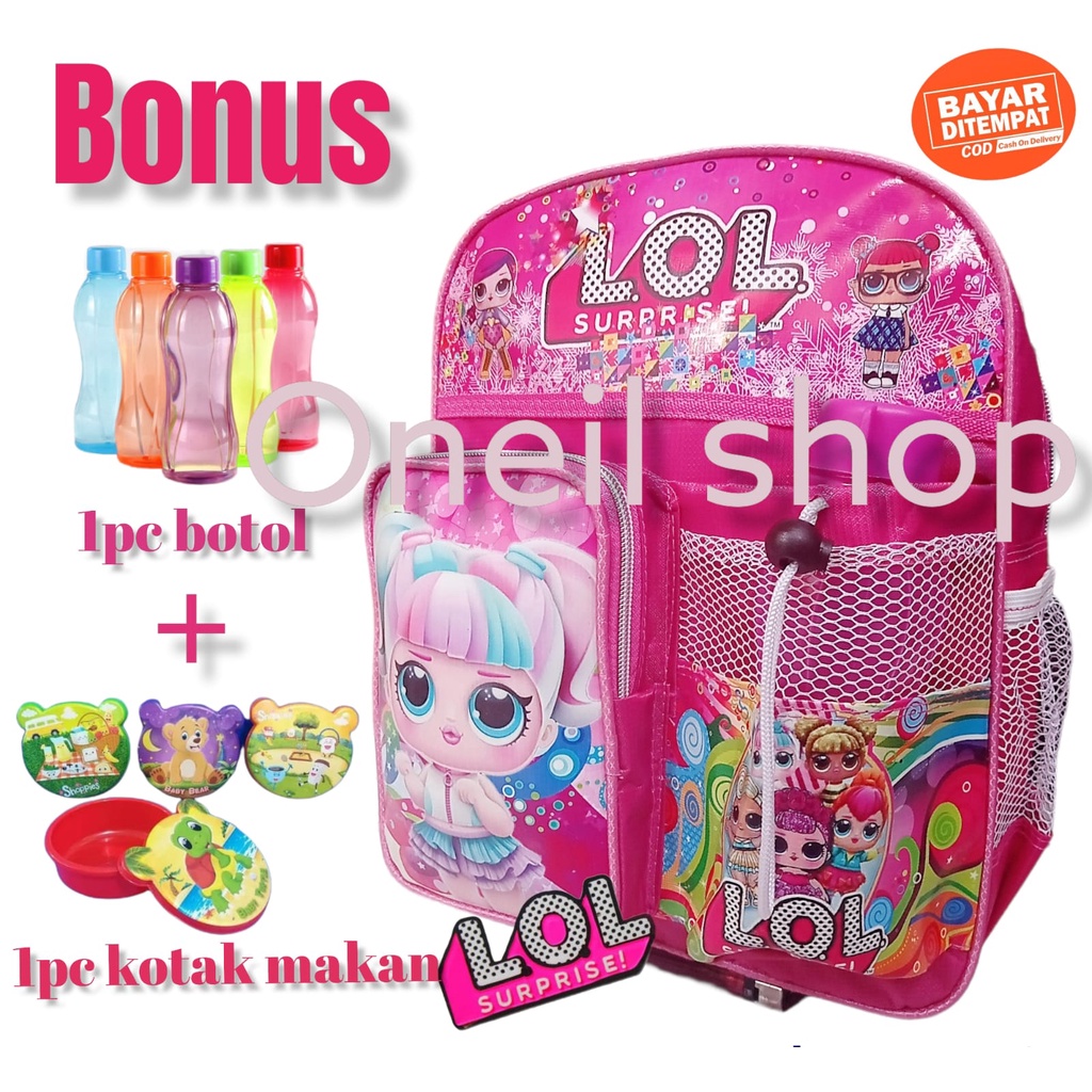 BISA COD / BAYAR DI TEMPAT/Tas Ransel Sekolah Paud - TK Anak Perempuan Gambar Kartun Free Botol Minum