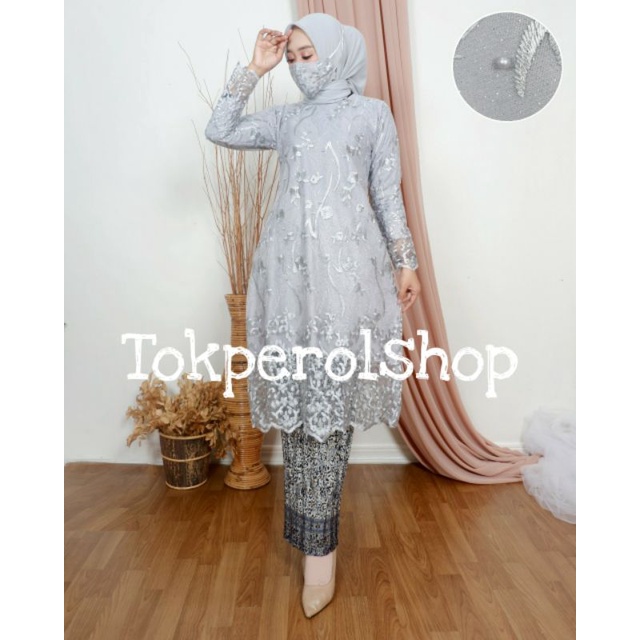 Tunik Tulle /Kebaya Tunik Bordir/Kebaya Modern/Kebaya/Kebaya Kondanagn/Baju Kebaya-Silver