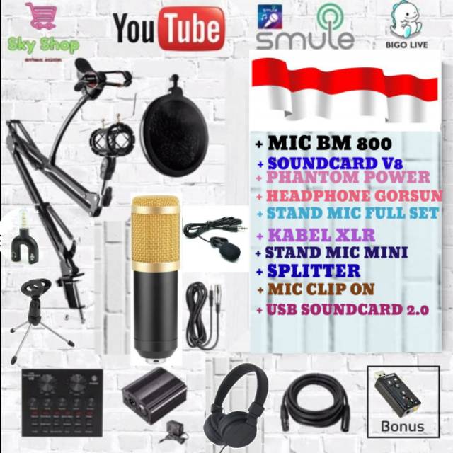 Jual Paket recording microphone condenser bm 800 fullset superlengkap Shopee Indonesia