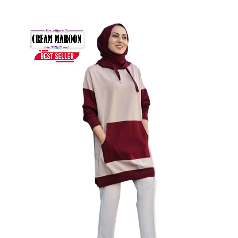 Tunik model hoodie baju muslim wanita terbaru tunik alea Kekinian Fashion Wanita Muslimah Remaja