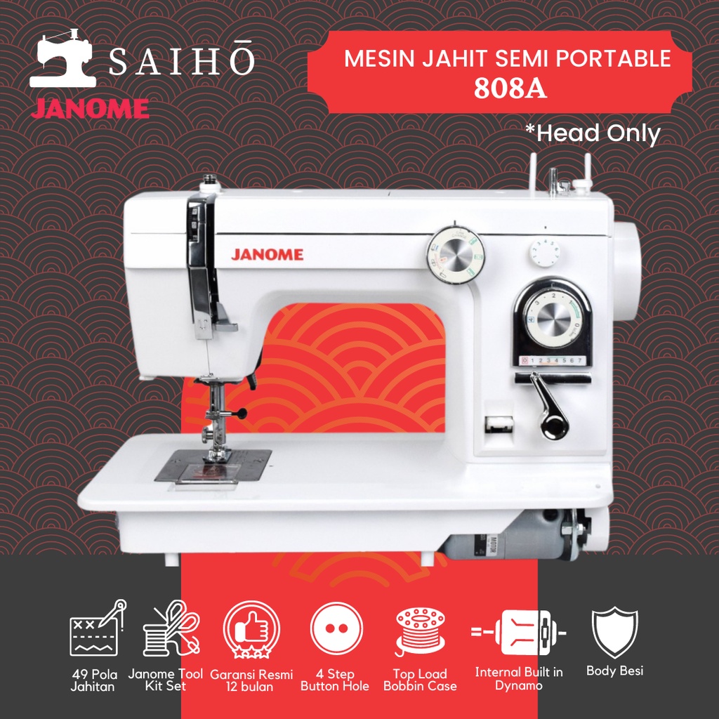 JANOME 808A - Mesin Jahit Semi Portabel Bodi Besi