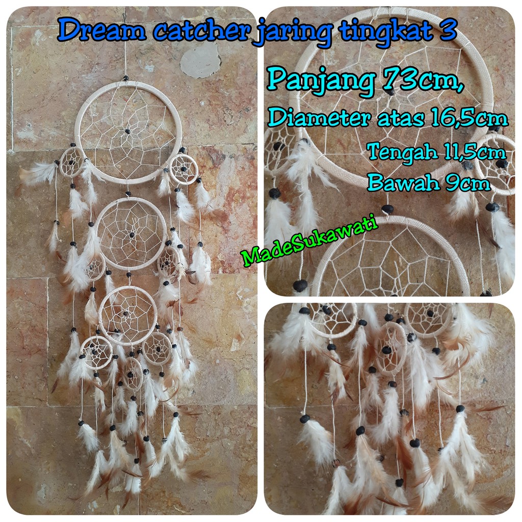 Dream catcher jaring tingkat 3 diameter 16cm panjang 73cm