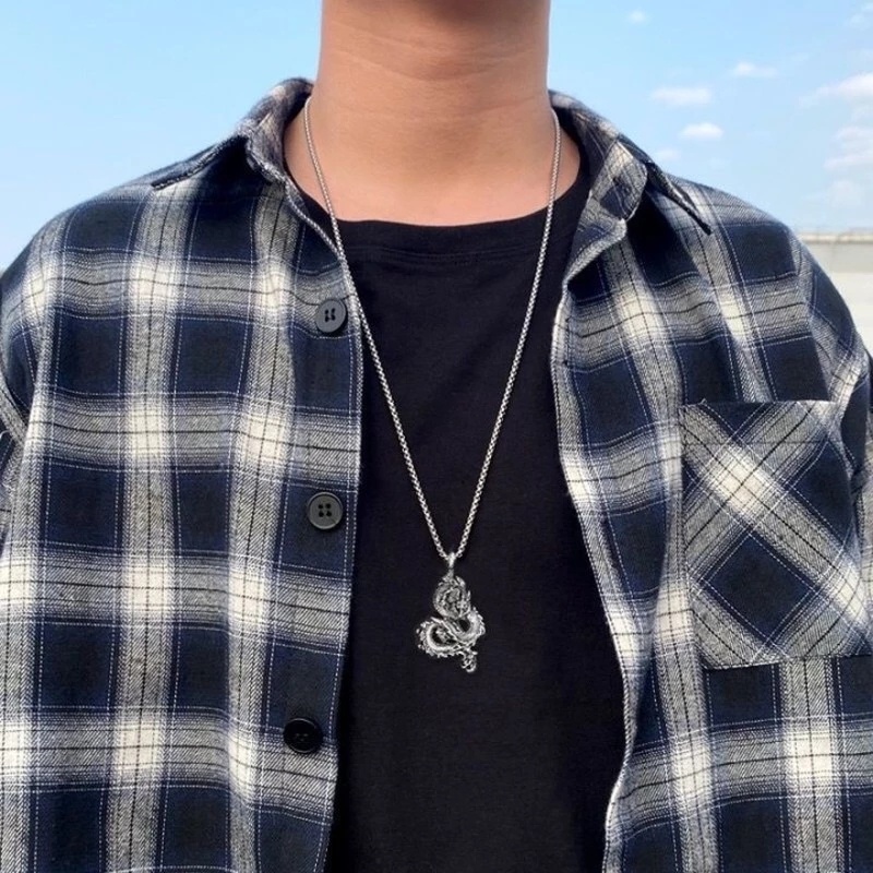 Kalung Rantai Panjang Liontin Naga Gaya Cina Vintage Untuk Wanita