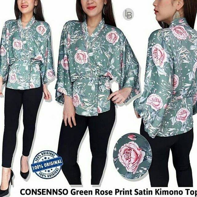 Consenso green rose pink kimono