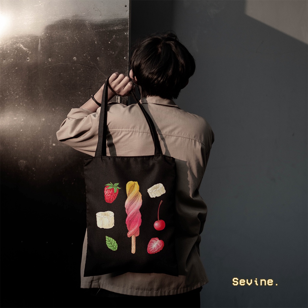 Sevine Totebag Tas Wanita Tote bag Resleting Girl Vintage Retro Colorful Black Series  - VTC4