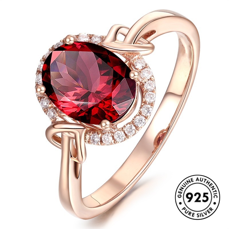 Cincin Ruby Bahan S925 Sterling Silver Plated 18k Rose Gold Untuk Wanita