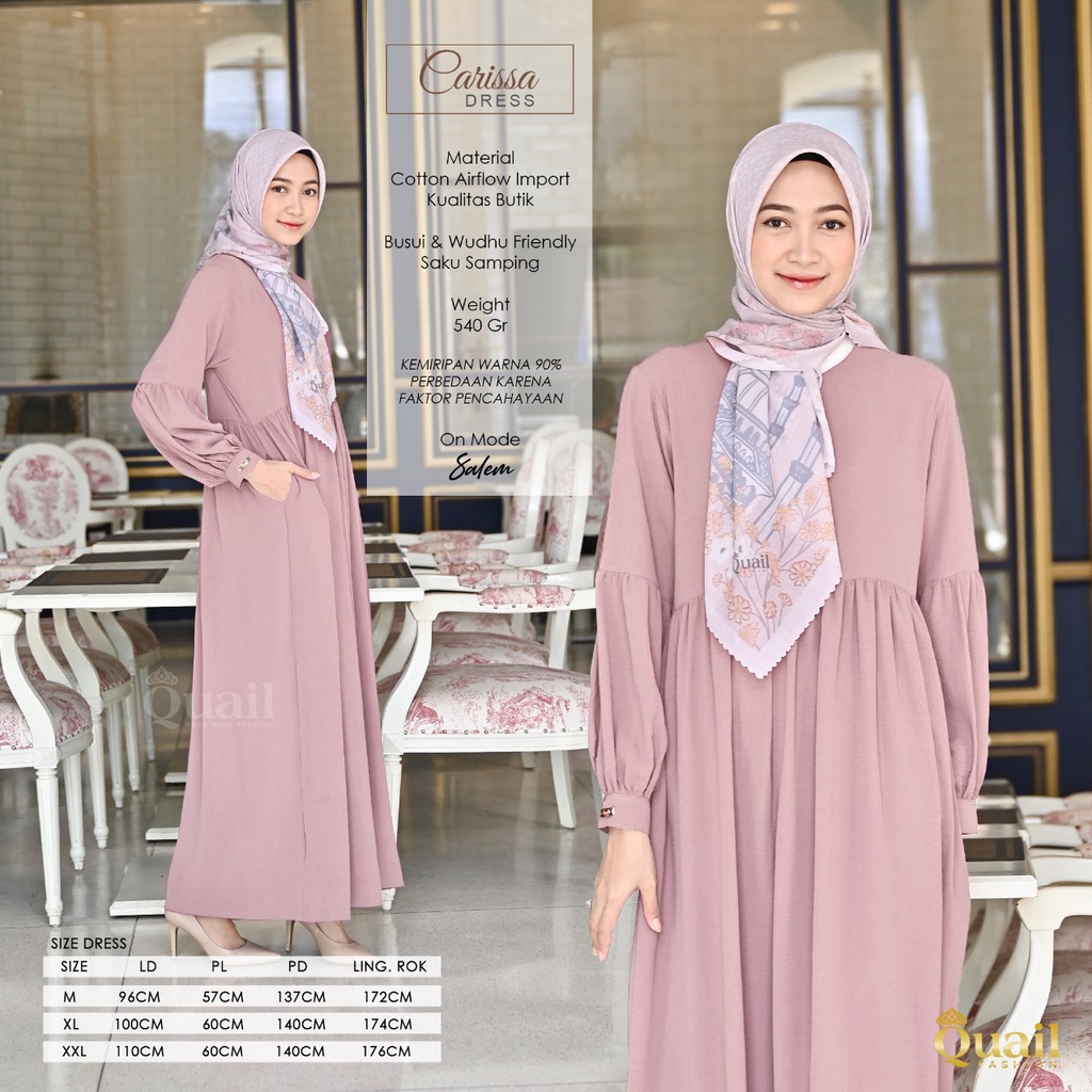 [Restock 060523 ]CARISSA Dress Gamis by Quail Hijab bahan airflow crincle Murah Ori