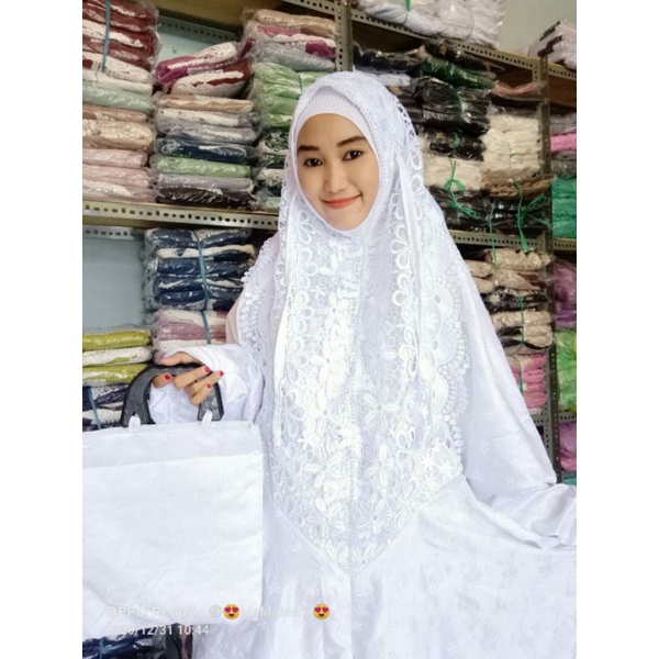 MUKENA SUTRA JEPANG ORI PUTIH DEWASA JUMBO / MUKENA LAJURAN / MUKENA TERUSAN TERBARU TERKINI MURAH