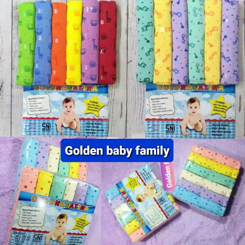 6in1 Bedong Bayi Goldnagatina Rainbow Pelangi motif Boneka Kecil / Dot uk 90x100 bahan lembut  dan halus