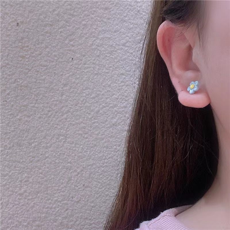 Set Anting Stud 925 Sterling Silver Bentuk Bunga Warna-Warni Permen Untuk Wanita