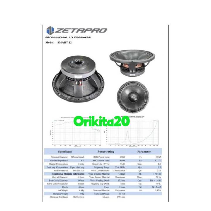 Zetapro Smart 12 Smart-12 Smart12 Komponen Speaker 12 Inchi Original