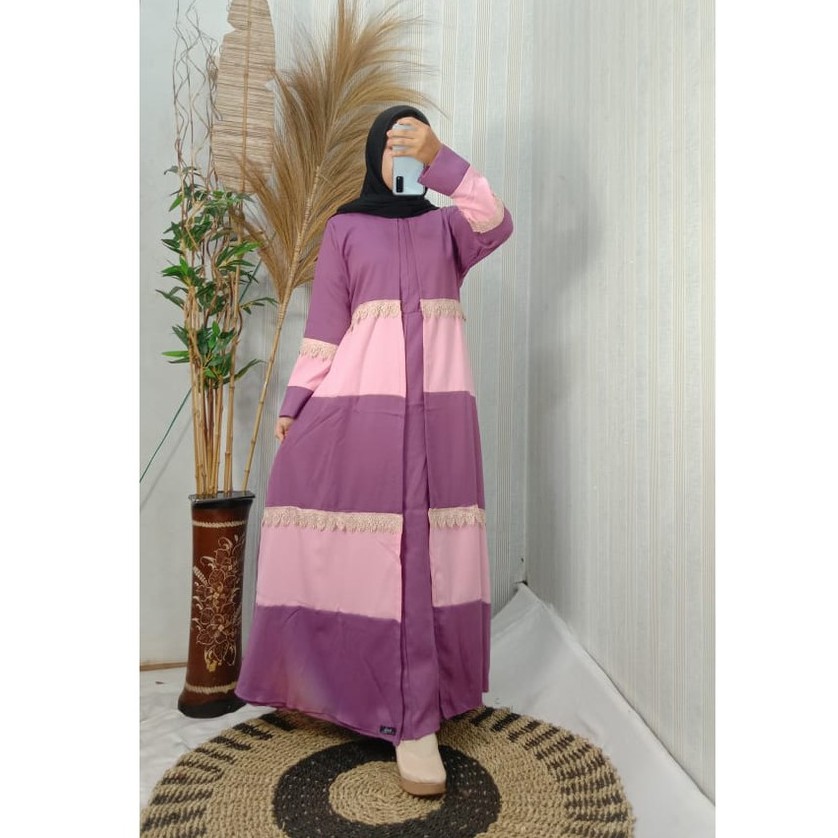 gamis PELANGI ANATASYA renda 3 dua warna SHABBY WOLLYCREPE busui