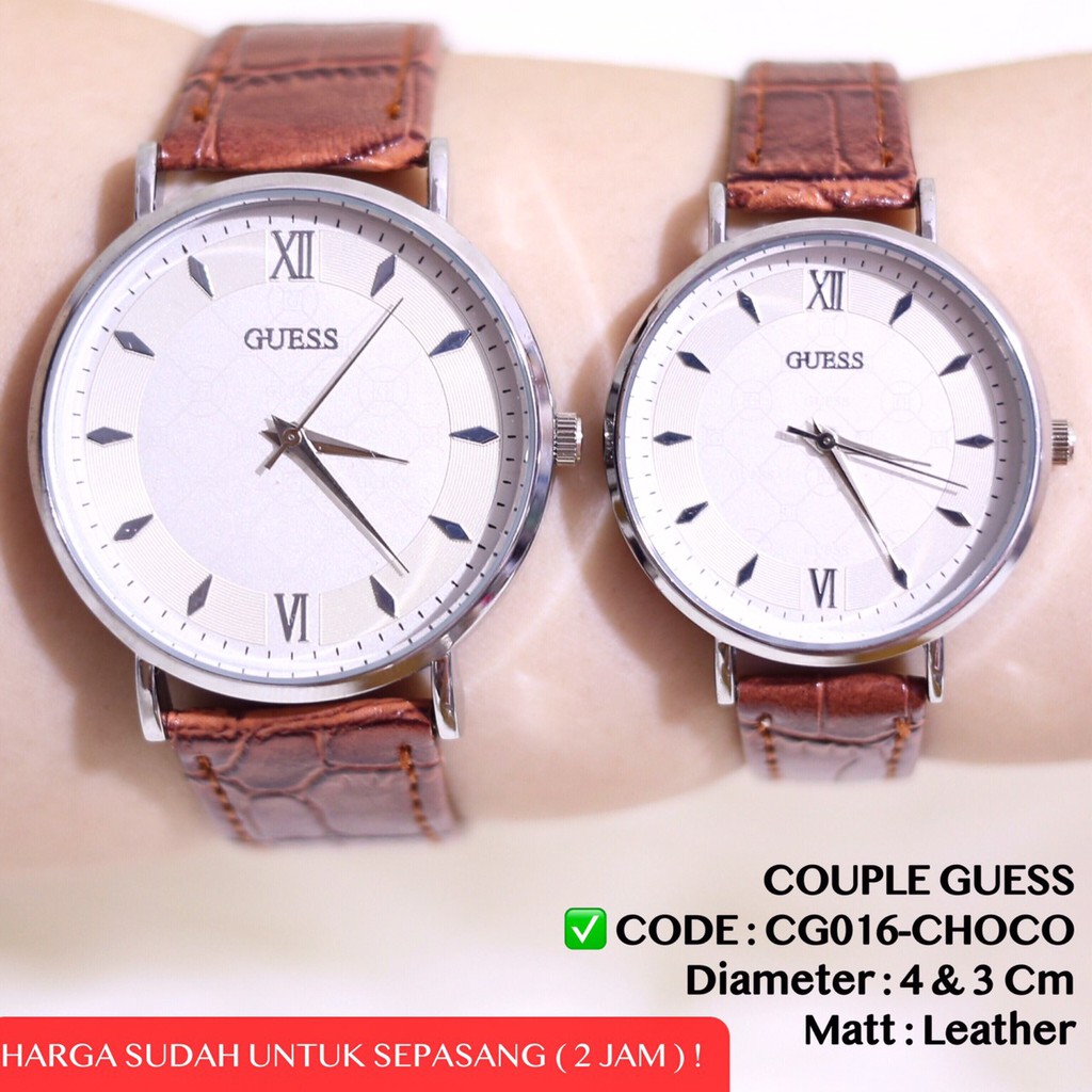 Jam tangan COUPLE pria wanita GUESS tali kulit termurah FREE BATERAI CG016