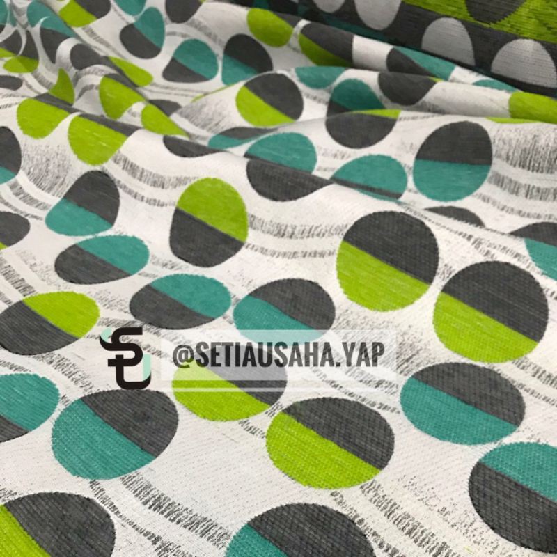 Kain sofa motif ceria polkadot hijau tosca - bahan kursi motif bulat bahan chenille lembut SALE Kain